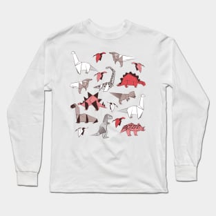 Origami dino friends // print // red white and beige dinosaurs Long Sleeve T-Shirt